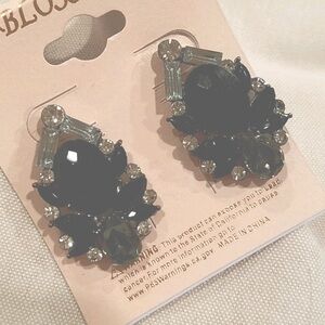 Black Cluster Rhinestone Earrings NEW